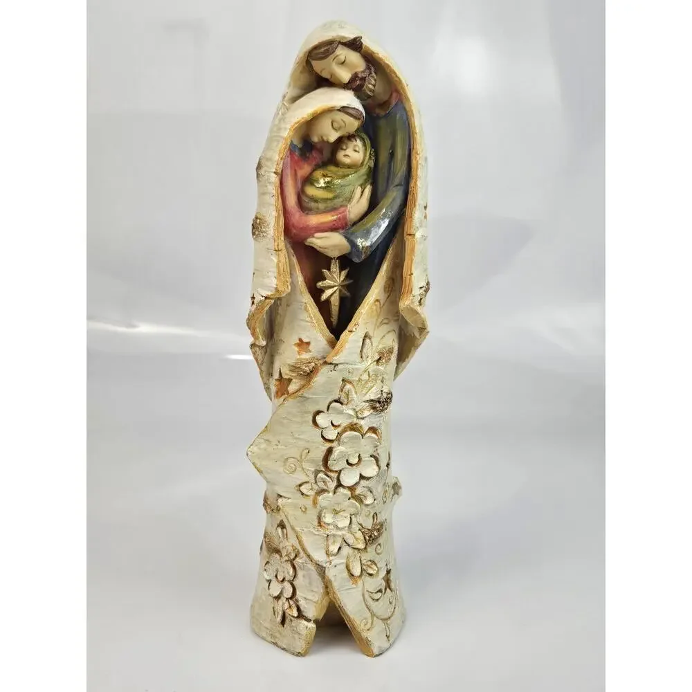 Nativity Jesus Family Carved Tree Bark Design 10